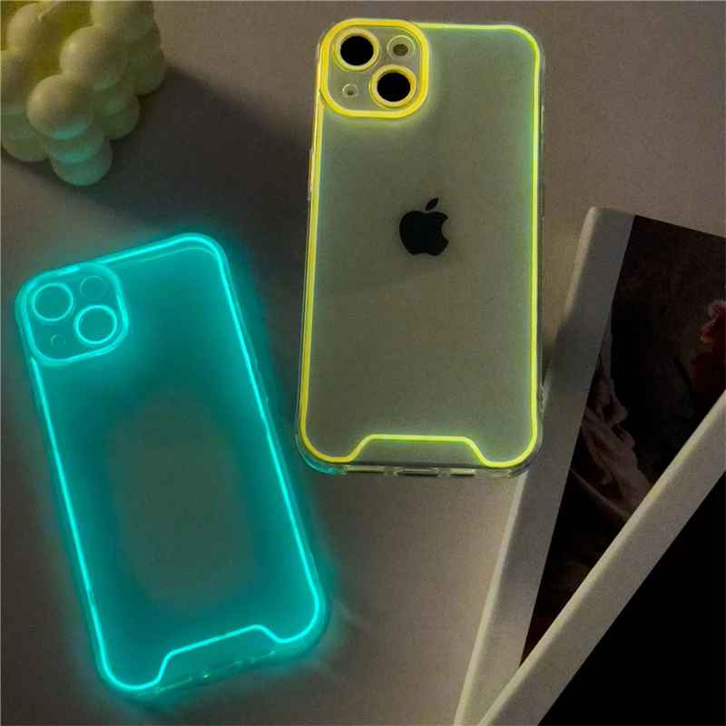 Custodie Fluorescenti morbida in Silicone trasparente luminoso per luce notturna con cover posteriore antiurto per iPhone:  11 12 13 14 Pro Max 15 16 Pro X XR XS