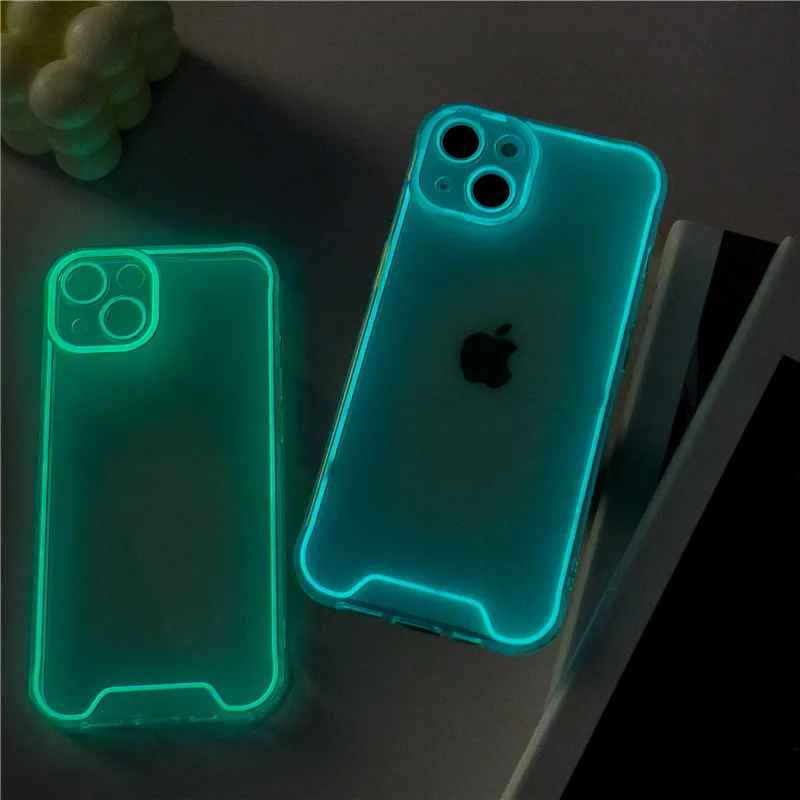 Custodie Fluorescenti morbida in Silicone trasparente luminoso per luce notturna con cover posteriore antiurto per iPhone:  11 12 13 14 Pro Max 15 16 Pro X XR XS