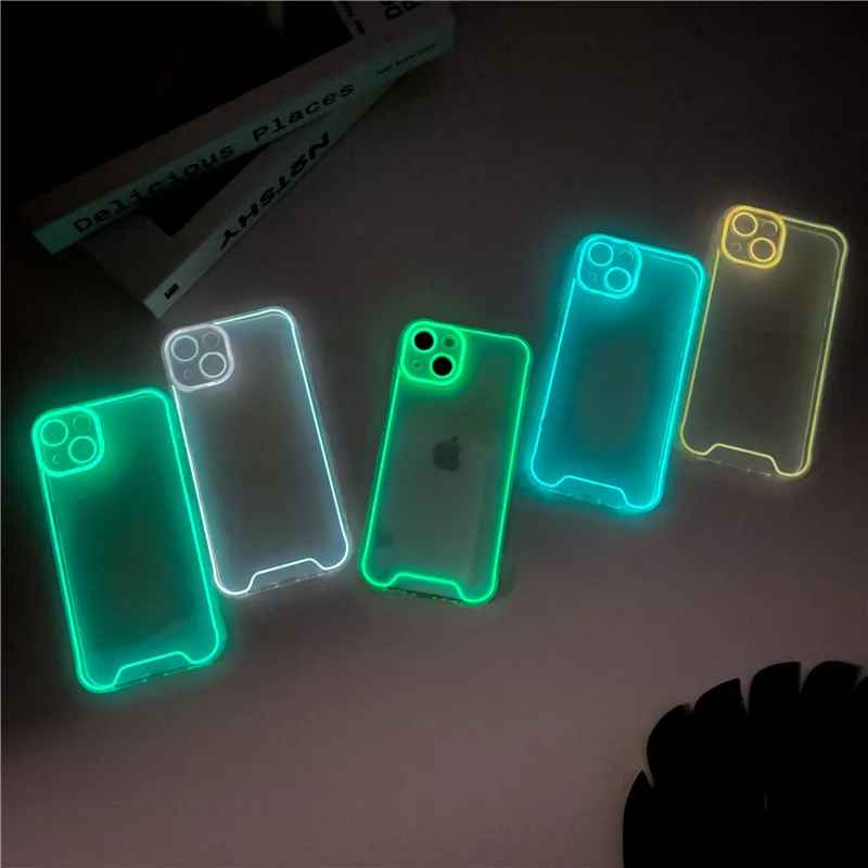 Custodie Fluorescenti morbida in Silicone trasparente luminoso per luce notturna con cover posteriore antiurto per iPhone:  11 12 13 14 Pro Max 15 16 Pro X XR XS