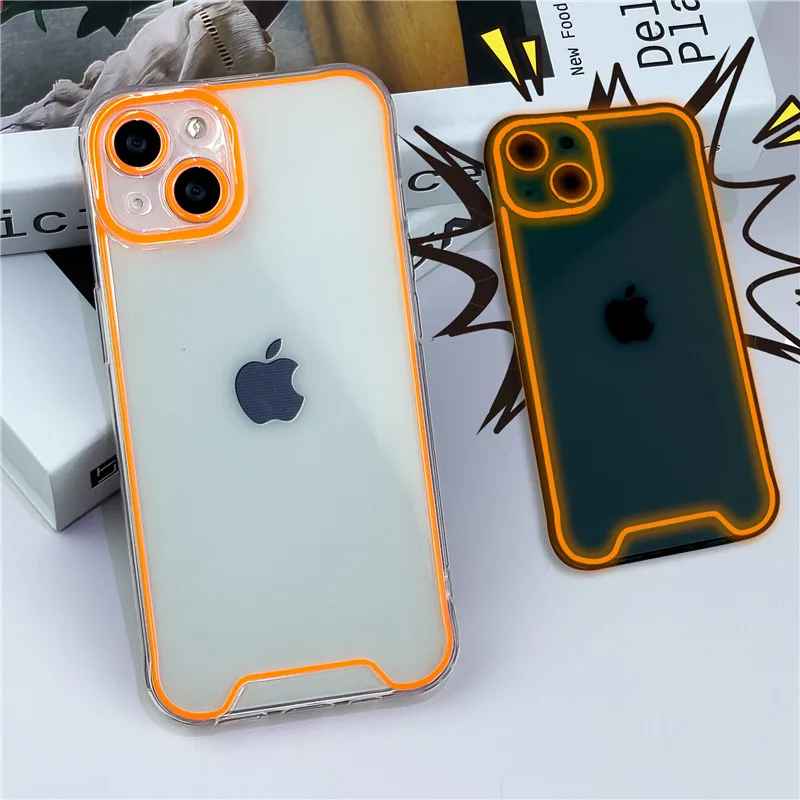 Custodie Fluorescenti morbida in Silicone trasparente luminoso per luce notturna con cover posteriore antiurto per iPhone:  11 12 13 14 Pro Max 15 16 Pro X XR XS